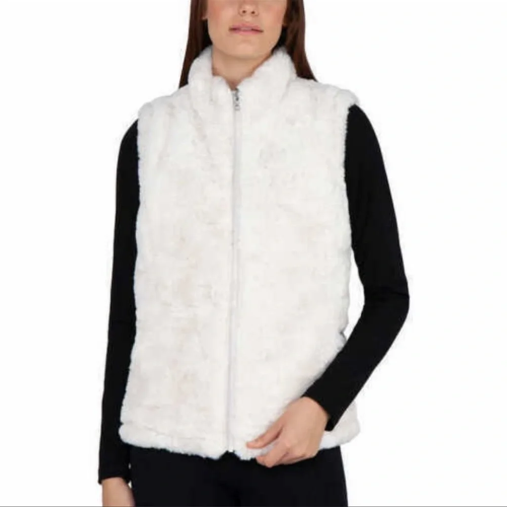 NWT Nicole Miller Original Reversible Vest Ivory White Faux Fur and Quilted 3X